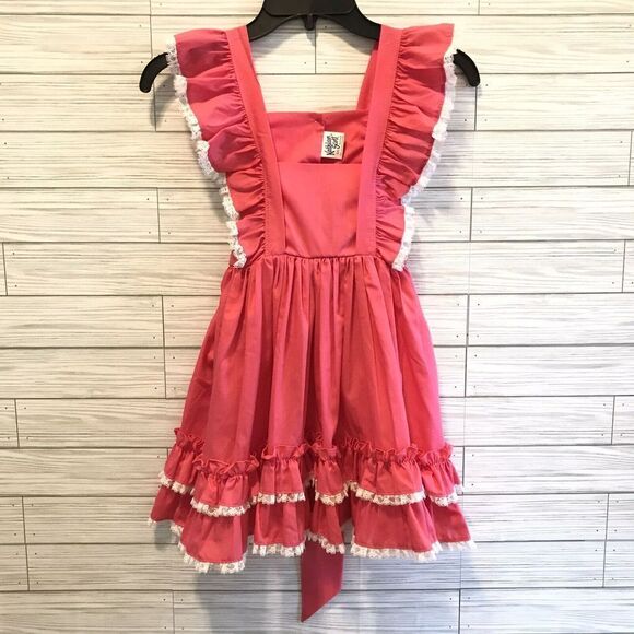 KATHLEEN SCOTT Other - Vintage KATHLEEN SCOTT Girl Pink Dress Size 6X Pageant Ruffle Lace Apron Dress